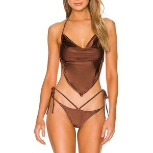 Frankie’s bikinis Brown Indy satin bikini bottom NWT